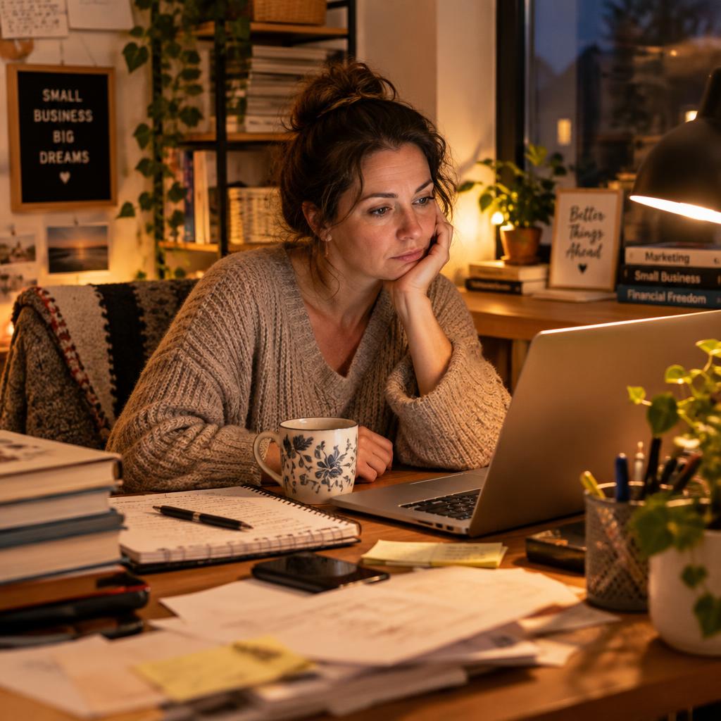 Business owner working late at her desk